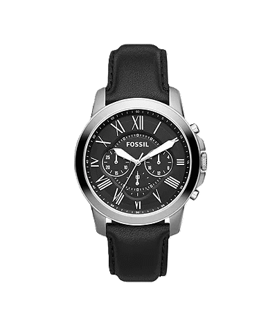 Fossil Grant Leather Belt Black Silver Watch